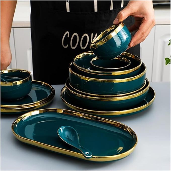 Dinner Sets Green Ceramic Plate Steak Food Plates Bowls Dinner Dish Porcelain Dinnerware Set For Family Hotel7 Inch Plate 1pcs
