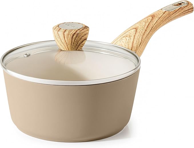 SENSARTE Ceramic Nonstick Sauce Pan with Lid 1.5 Quart Small Saucepan Cooking Pot with Stay Cool Handle Non toxic Kitchen Sauce Pot Non stick Saucier Pan Induction Pot PFOA PTFE PFAS PFOA Free
