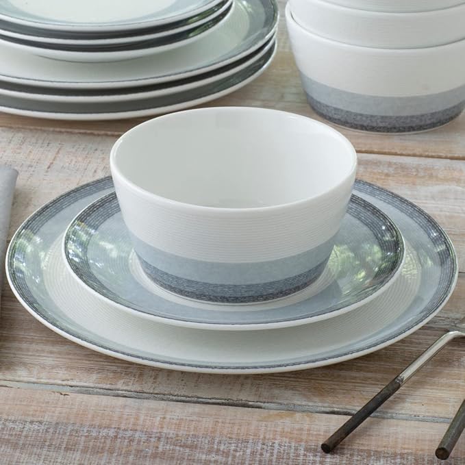Noritake Colorscapes Layers Ash 12-Piece Coupe Dinnerware Set Service for 4