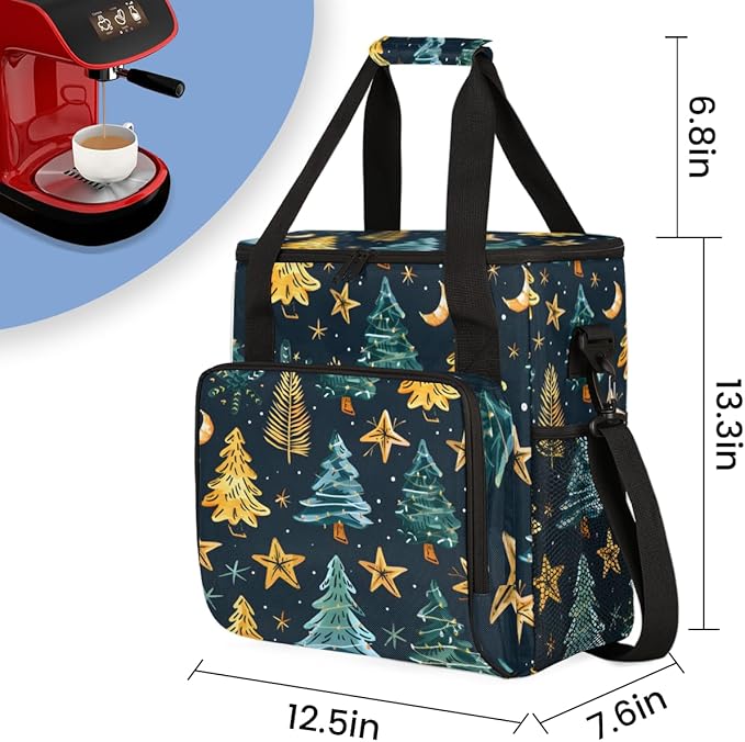 Dreamy Tree Xmas Coffee Maker Carrying Bag Portable Travel Storage Tote Bag Compatible with K-Mini or K-Mini Plus Single Serve Coffee Brewer Carrying Case with Multiple Pockets &amp Shoulder Strap