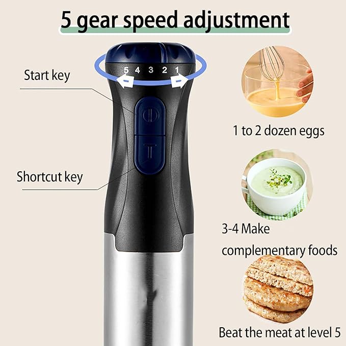 4-in-1 Electric Blender Handheld Immersion Beater stand mixer Meat Grinder with 5 Speed 1000W Multi Function Stick Blender for Food Purees Juices and More