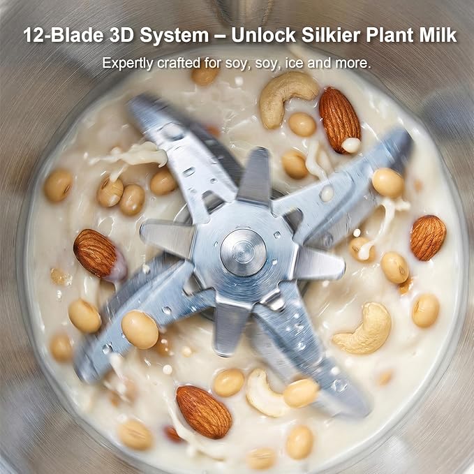 Cozyfish 35oz Nut Milk Maker Multi-Functional Automatic Soy &amp Almond Milk Machine with 12-Blade Stainless Steel for Oat Soup Juice &amp Plant-Based Beverages Timer Auto Clean Keep Warm Boi