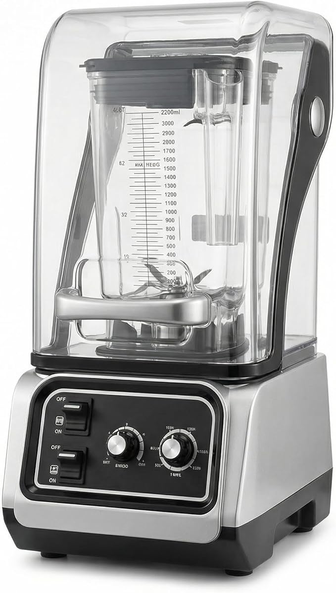 Commercial Quiet Blender 2200W Soundproof Smoothie Machine with Timer Heavy Duty Countertop Ice Crushing Blender 80oz Pitcher 15-Speed Control for Bar &amp Café
