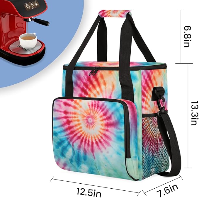 Tie Dyeing Coffee Maker Carrying Bag Red Purple Portable Travel Storage Tote Bag Compatible with K-Mini or K-Mini Plus Single Serve Coffee Brewer Carrying Case with Multiple Pockets &amp Shoulder S