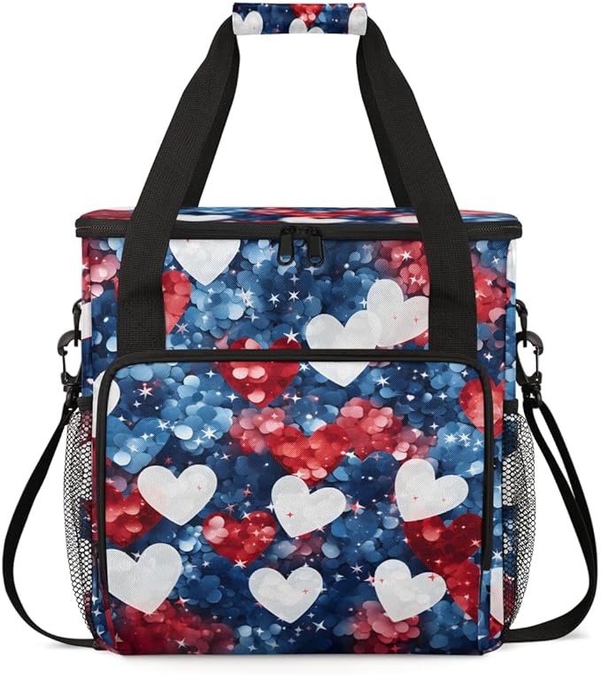 Heartfelt Freedom 4th of July Coffee Maker Carrying Bag Travel Storage Bag Compatible with K-Mini or K-Mini Plus Single Serve Coffee Brewer Carrying Case with Multiple Pockets &amp Shoulder Strap