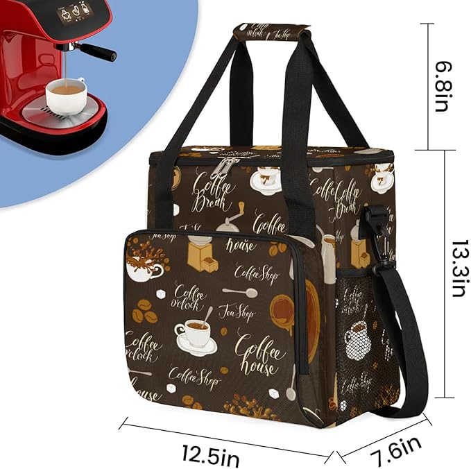 coffee sugar coffee beans Coffee Maker Carring Bag Travel Carrying Storage Tote Bag Compatible with Keurig K-Mini or K-Mini Plus Portable Single Serve Coffees Brewer Case with Pockets for K-cup Pods