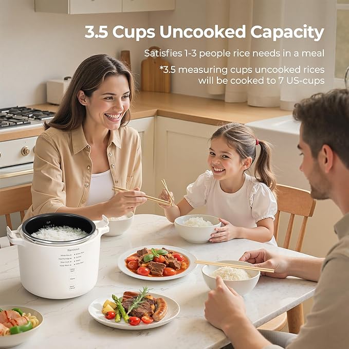 Narcissus 3.5-Cup Rice Cooker for 1-3 People Multifunctional for Rice Oatmeal Quinoa - Slow Cook Steam Cook Rice &amp Steam Dish Together Rice White
