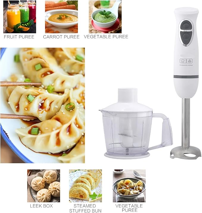 Handheld Immersion Blender with 2-Speed Stirrers Electric Whisk - Kitchen Essentials Set for Food Sauces Soups - Includes Egg-Beater Muddler Cuisine Cup Chopped Meat Bowl - 4-in-1 Hand Blender