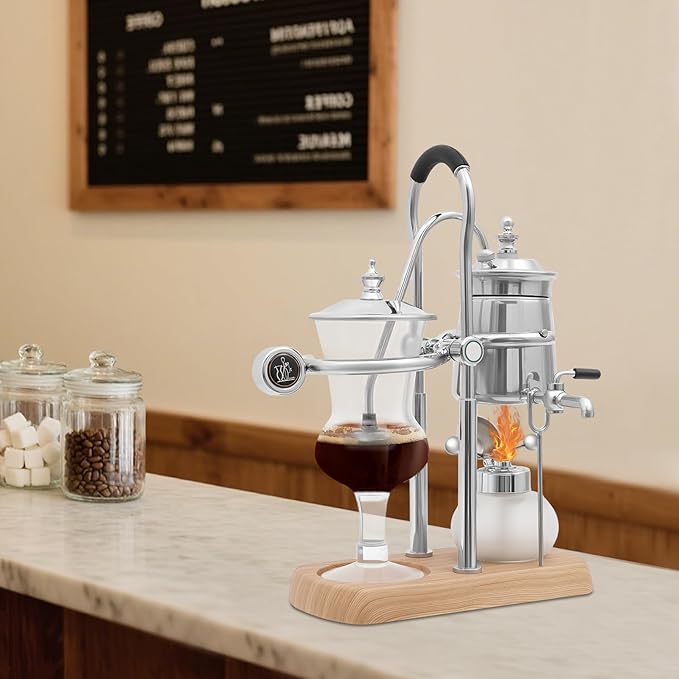 Balance Siphon Coffee Maker Vintage Gravity Coffee Maker Tea Brewing Tool with Stable Base for Commercial and Domestic 400ml (Silver)