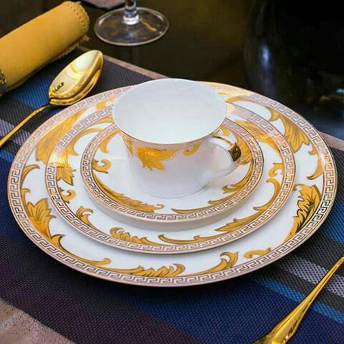 uropean Style Dinnerware Set Service for 6 Bone China Dinnerware Sets Unbreakable Porcelain Dinner Sets Coffee Cup and Saucer Tableware Set Steak Dinner Plates Dish Se golden hook-04