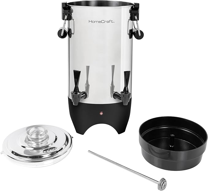 HomeCraft 45-Cup Coffee Urn and Hot Beverage Dispenser with Double Dripless Faucet Quick-Brewing Stainless Steel