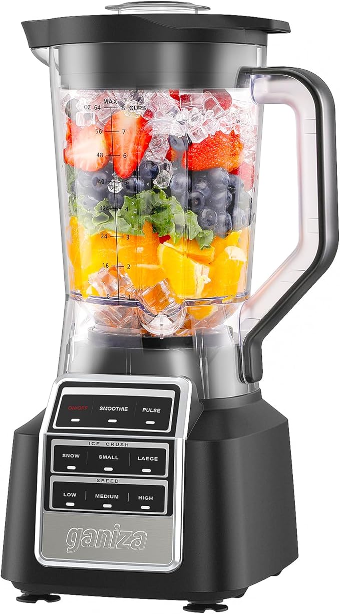 Ganiza Smoothie Blender 1800W Peak Power Professional Countertop Blenders for Kitchen 64oz Large Capacity Juice Pitcher with CentriFlow Ribs Patent High-Speed Smoothie Maker for Ice &amp Frozen Fr