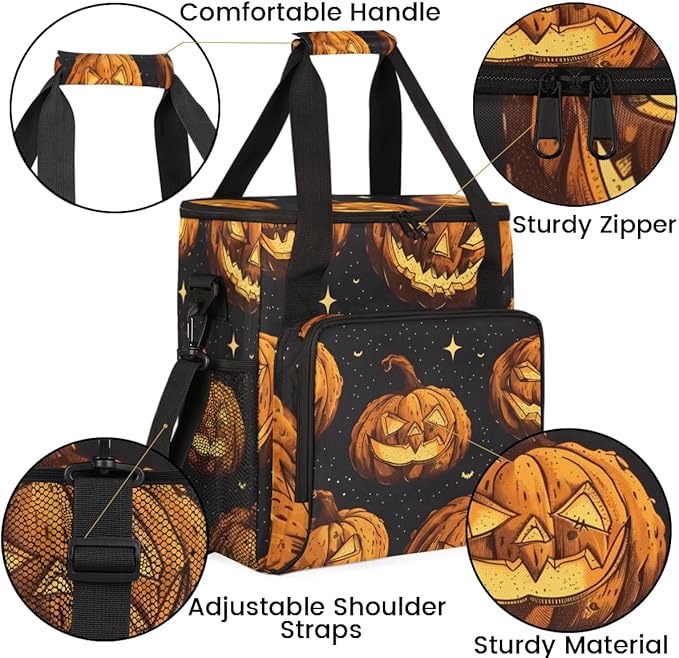 Magical Pumpkin Coffee Maker Carrying Bag Glitter Pumpkin Travel Storage Bag Compatible with K-Mini or K-Mini Plus Single Serve Coffee Brewer Carrying Case with Multiple Pockets &amp Shoulder Strap