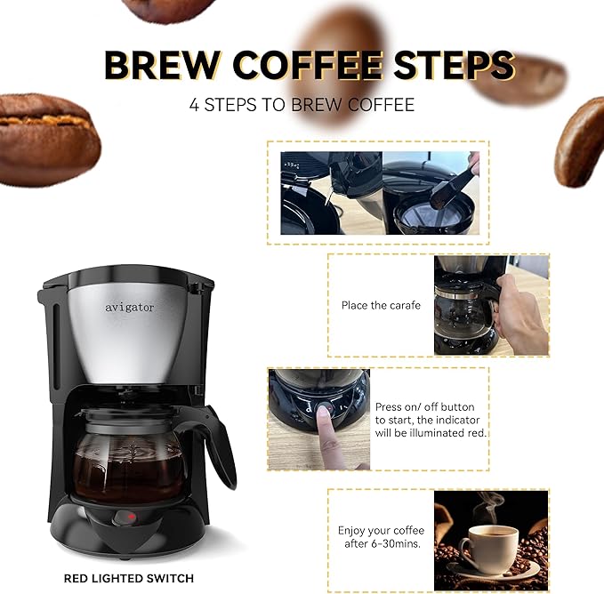 Portable Coffee Maker For Camping Compact Drip Coffee Maker Brewer Includes 22 oz Glass Carafe Reusable Powder Filter Black12V Socket