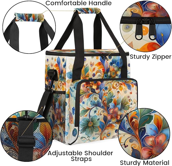 Whirling Flowers Coffee Maker Carrying Bag Portable Travel Storage Tote Bag Compatible with K-Mini or K-Mini Plus Single Serve Coffee Brewer Carrying Case with Multiple Pockets &amp Shoulder Strap