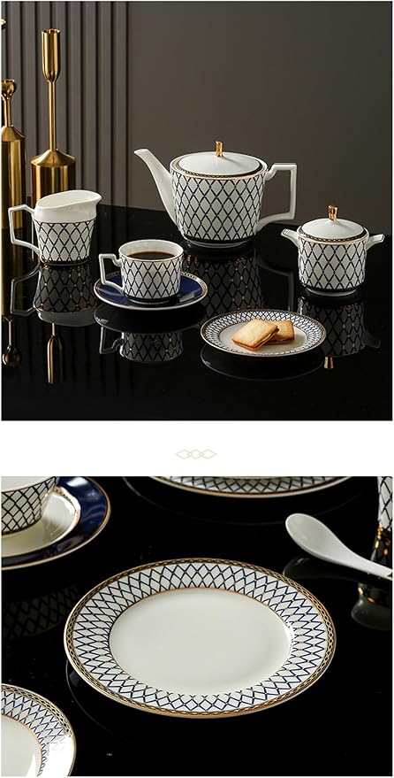 European Style Dinnerware Set Service for 2 Bone China Dinnerware Sets Unbreakable Porcelain Dinner Sets Coffee Cup and Saucer Tableware Set Steak Dinner Plates Dish Set blue-001