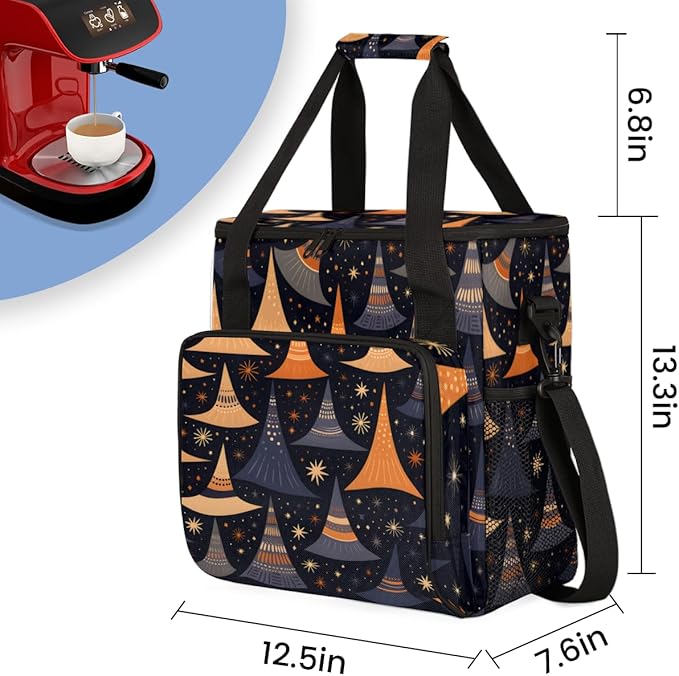 Cute Halloween Witch Coffee Maker Carrying Bag Portable Travel Storage Tote Bag Compatible with K-Mini or K-Mini Plus Single Serve Coffee Brewer Carrying Case with Multiple Pockets &amp Shoulder St