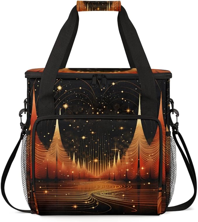 Abstract Christmas Tree Coffee Maker Carrying Bag Travel Storage Bag Compatible with K-Mini or K-Mini Plus Single Serve Coffee Brewer Carrying Case with Multiple Pockets &amp Shoulder Strap