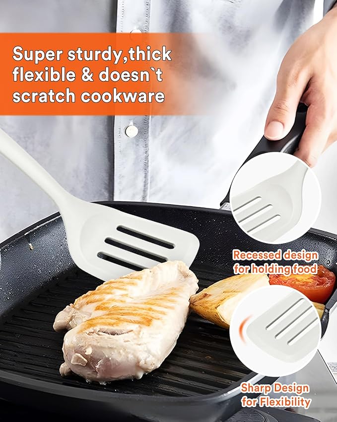 Kitchen Utensils Set 13PCS Silicone Cooking Utensils Heat Resistant Kitchen Utensil Spatula Set for Nonstick Cookware Wooden Handles Kitchen Gadgets Tools Set