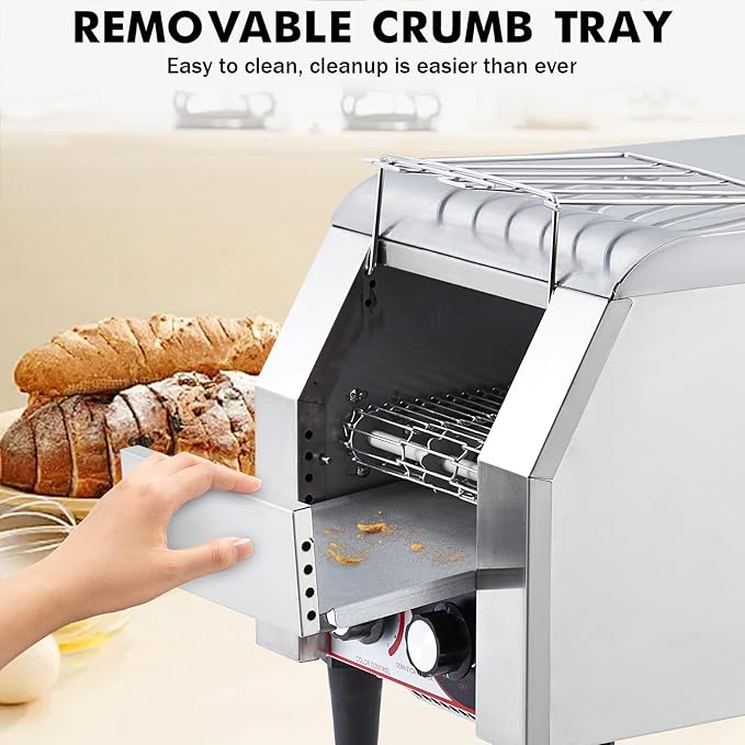 Commercial Conveyor Toaster 450 Slices/Hour Stainless Steel Toaster Oven with Dual Heating &amp 7-Speed Belt for Bagels/Buns/Bread in Cafes/Buffets