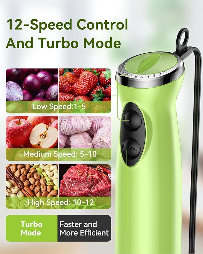 Immersion Blender Handheld 5 in 1 Hand Blender 1000W Hand Mixer Stick BPA-Free 12 Speed Handheld Blender with Mixing Beaker Chopper Whisk and Milk Frother for Soup Smoothies Sauce Baby Food