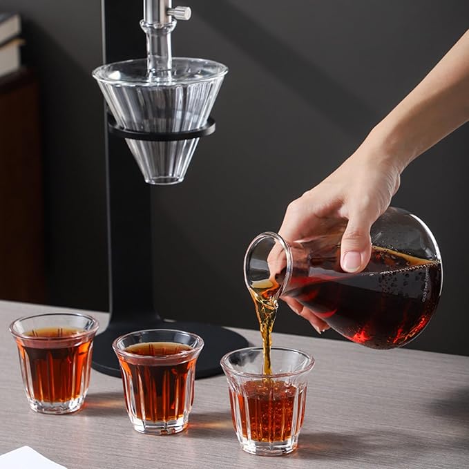 Ice Drip Coffee Maker Cold Brew Coffee Pitcher 500ml Cold Brew Drip Tower with Stainless Steel Adjustable Valve Borosilicate Glass Pot for Home Office Makes 2-3 Cups