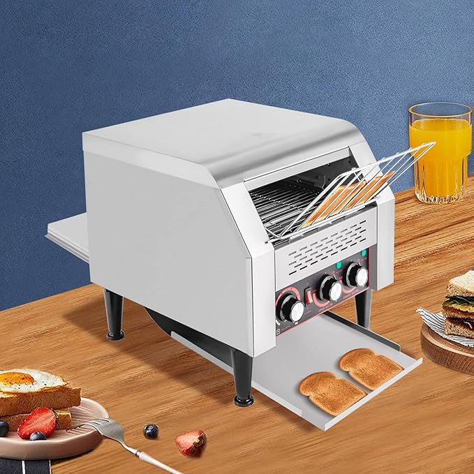 2200W Commercial Toasters Stainless Steel Toaster Heavy-Duty Conveyor Toaster 1-7 Levels Adjustable for Bun Bagel Bread Baked Food (2200W/300 pieces)