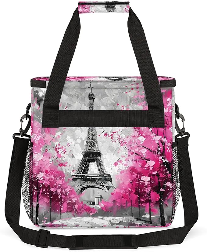 Paris Eiffel Tower Travel Coffee Maker Carrying Bag Large Organizer Storage Tote Bag Insulated Reusable Cooler Grocery Bags