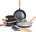 GreenPan Hudson Healthy Ceramic Nonstick 8 Piece Cookware Pots and Pans Set Vintage Wood Inspired Handle PFAS-Free Dishwasher Safe Black