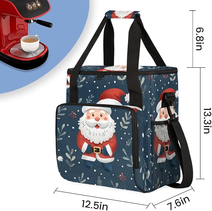 Mystical Santa Claus Coffee Maker Carrying Bag Glitter Santa Claus Travel Storage Bag Compatible with K-Mini or K-Mini Plus Single Serve Coffee Brewer Carrying Case with Pockets &amp Shoulder Strap