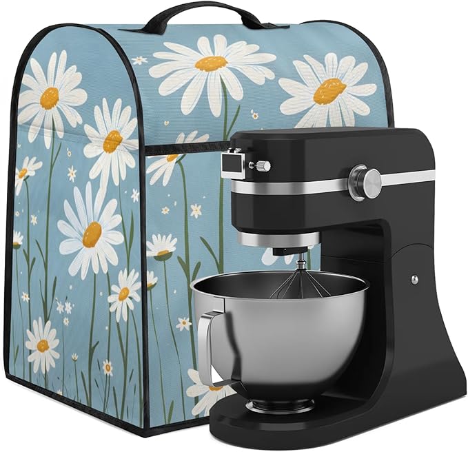 cfpolar Kitchen Aid Mixer Cover Compatible with 6-8 Quarts White Daisy Flower Plant Stand Mixer Cover Kitchen Aid Mixers Accessories Appliance Organizer Bag Dust Covers with Zipper Pocket