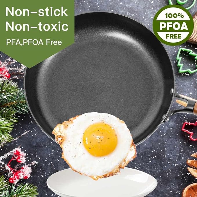 AUDANNE Nonstick Pots and Pans Set 9 Pieces Non Stick Kitchen Cookware Cooking Skillets Include Frying Pan with Lid Saucepan Casserole Spoon Turner Spatula PFOA Free for Induction Black