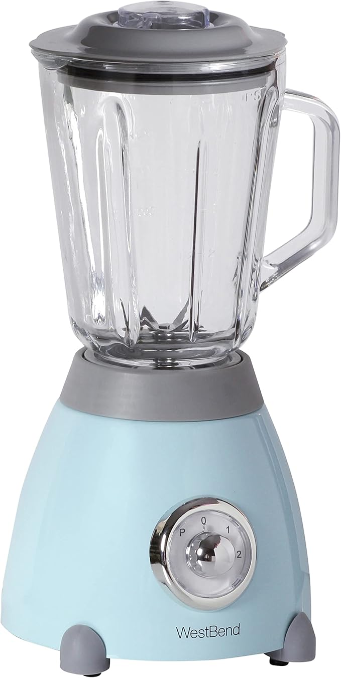 West Bend Blender Retro-Styled 3 Speeds with 48 oz Glass Blending Jar and Stainless Steel Blade 500-Watts Blue