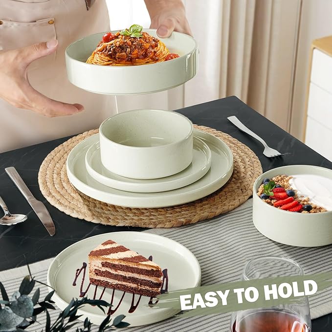 Vesteel 16 Pieces Dinnerware Sets Premium Stoneware Dishes Set for 4 Speckled Plates and Bowls Set for Home Restaurant Microwave and Dishwasher Safe - Off-white