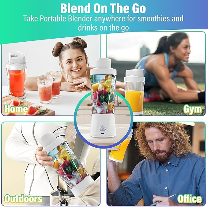 Portable Blender 360W Personal Blender for Shakes and Smoothies for Kitchen 24 Oz BPA Free Traveling Juicer Cup and Lid with 6 Blades Self Cleaning Portable Juicer for Kitchen/Travel/Gym White