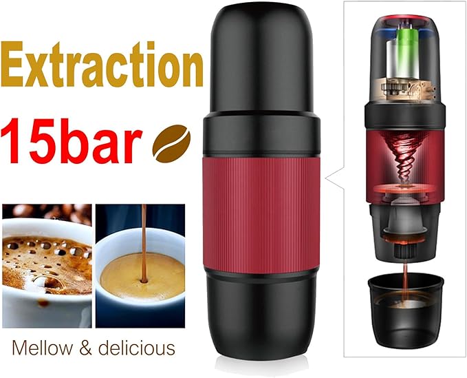 Portable Espresso Maker 15 ATM High Pressure Extract USB Rechargeable 2000mAh Compact and Portable Outdoor Travel/Home/Car Red &amp Black