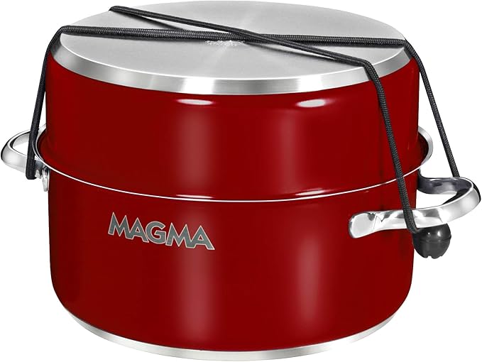 Magma 10 Piece Gourmet Nesting Stainless Steel Cookware Set with Ceramica Non-Stick Induction Compatible Oven Safe to 500°F - Suitable for All Stovetops Removable Handles Red