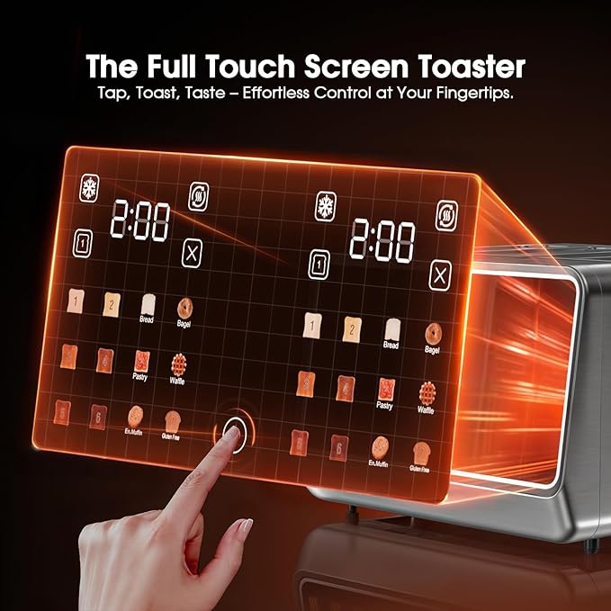 4 Slice Toaster Wide Slot– Dual Digital TouchScreen &amp Independent Control Panel | Single-Slice Modes/Reheat/Defrost | 1800W Stainless Steel Toaster for Bagels &amp Artisan Bread