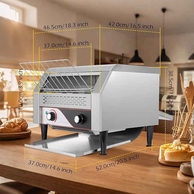 Dyna-Living Commercial Toaster 450 Slices/H Restaurant Toasters 1900W Conveyor Rotating Toaster Oven Commercial Belt Toasters Hamburger Bread Bun Toaster for Restaurant