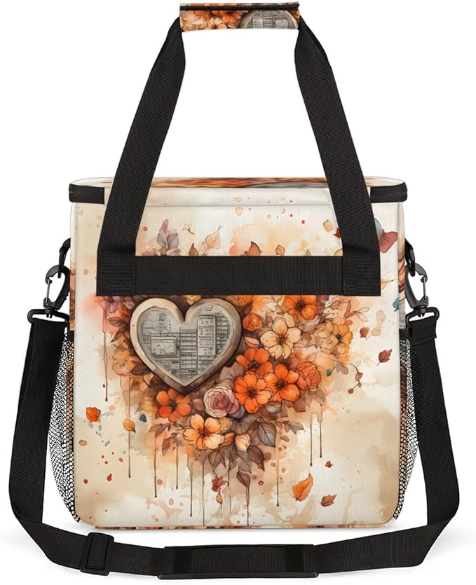 Heart Flowers Coffee Maker Carrying Bag Portable Travel Storage Tote Bag Compatible with K-Mini or K-Mini Plus Single Serve Coffee Brewer Carrying Case with Multiple Pockets &amp Shoulder Strap