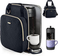 BAGSPRITE Coffee Maker Travel Bag Compatible with Keurig K-Mini Mate Full Open Carrying Case with Quilted Padded Soft Microfiber K--Cup Single Serve Coffee Maker Bag with Pod Organizer Mug Pockets