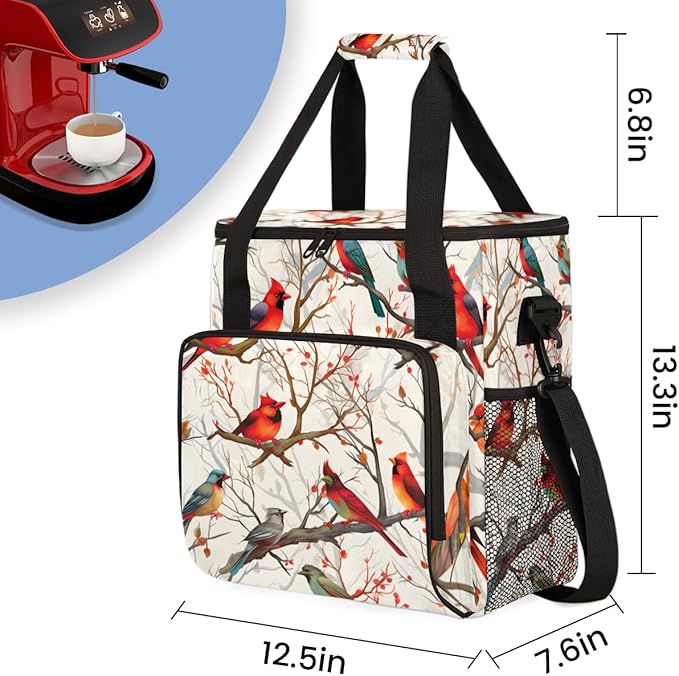 Cardinal Bird Coffee Maker Carrying Bag Portable Travel Storage Tote Bag Compatible with K-Mini or K-Mini Plus Single Serve Coffee Brewer Carrying Case with Multiple Pockets &amp Shoulder Strap