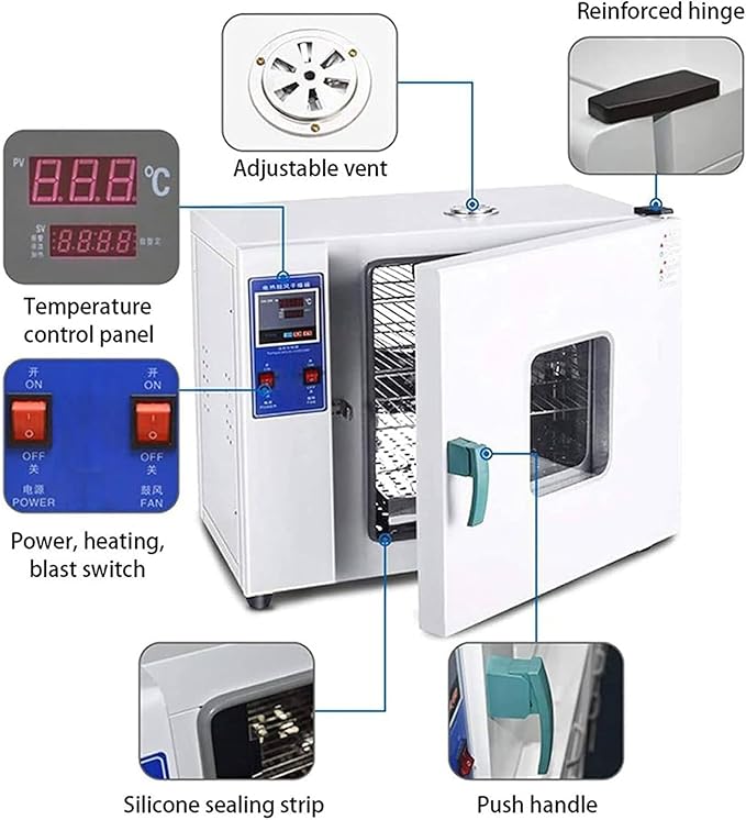 15L Lab Drying and Heating OvenDigital Forced Air Convection Drying Oven 500W Forced Air Laboratory Oven 220V RT+50 300℃ Stainless Steelfor Drying&ampHeat Treatment