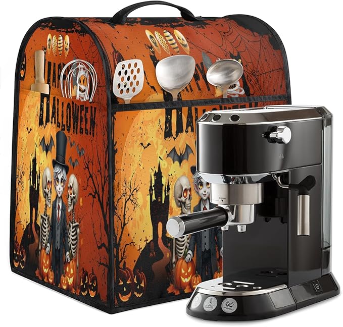 cfpolar Kitchen Aid Mixer Cover Compatible with 6-8 Quarts Skeleton Prince Pumpkin Bat Halloween Stand Mixer Cover Kitchen Aid Mixers Accessories Appliance Organizer Bag Dust Covers with Zipper Pocket