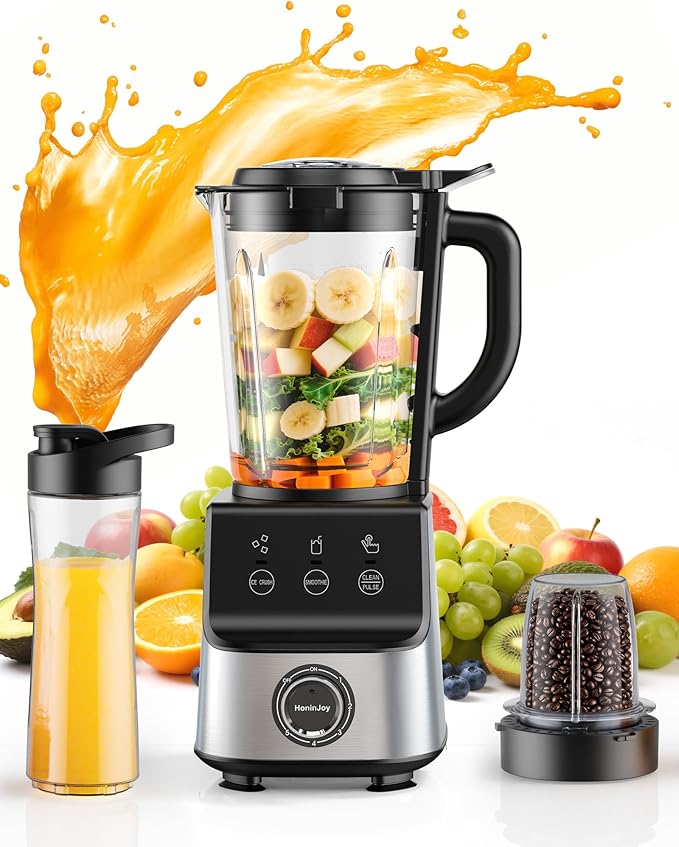 Countertop Blenders for Kitchen 1400W Professional Blender for Smoothies 3 Functions with 5 Speeds Smoothie Blender with 51-oz Glass Jar Grinder &amp Portable Cup Combo Self-Cleaning