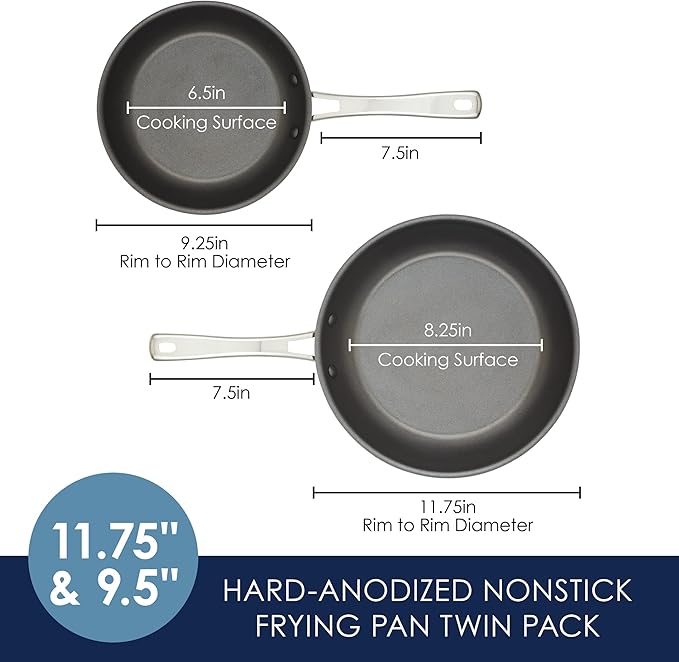 Rachael Ray Cook + Create Hard Anodized Nonstick Frying Pans/Skillet Set 9 Inch and 11.75 Inch - Black
