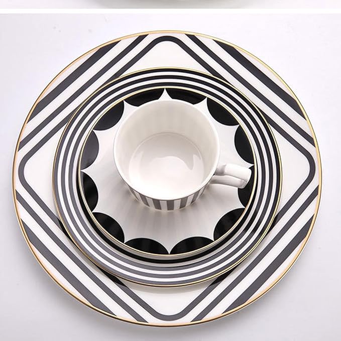8-piece dinnerware sets dishes set for 2 bone china dinnerware set wedding hotel banquet family gathering Gift for mom Striped black and white