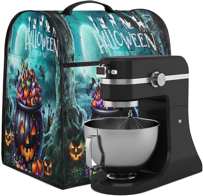 cfpolar Kitchen Aid Mixer Cover Compatible with 6-8 Quarts Halloween Bat Pumpkin Forest Stand Mixer Cover Kitchen Aid Mixers Accessories Appliance Organizer Bag Dust Covers with Zipper Pocket