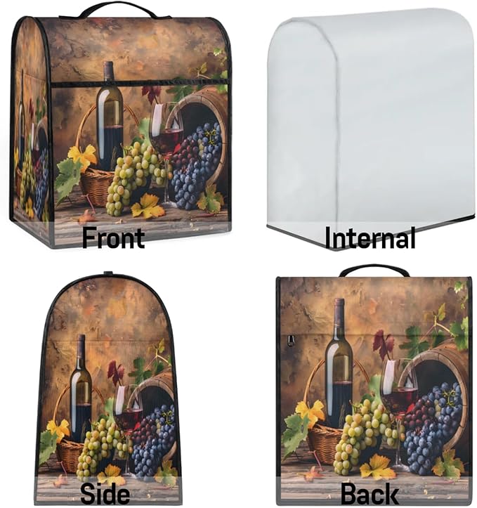 Kitchen Aid Mixer Cover Grapes Wine Fruit Stand Mixer Cover Compatible with 6-8 Quarts Stand Mixers Dust Covers with Zipper Pocket Foldable Washable Kitchen Aid Organizer Bag