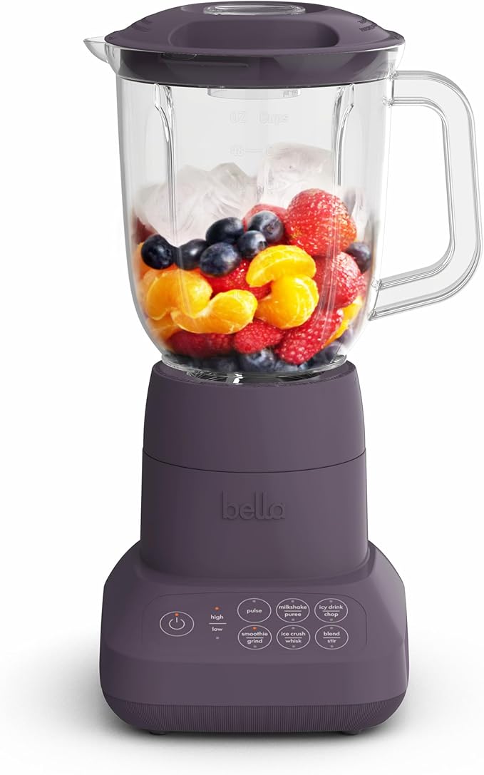 bella 10 Speed Countertop Blender Juicer &amp Smoothie Maker Fits-anywhere™ Kitchenware Slim Flip &amp Store Design Dishwasher Safe 48oz Capacity Pitcher &amp Lid Stainless Steel Blade 450 Wa